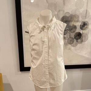 Sleeveless White Blouse with Floral Collar Banana Republic Sz 4🖤BOGO